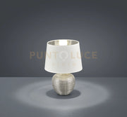 LUXOR LAMPADA TAVOLO BASE CERAMICA ARGENTO E PARALUME BIANCO INTERNO ARGENTO H. 26CM D. 18CMbATTACCO E14