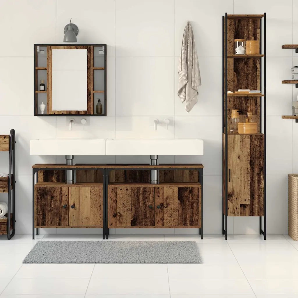 Set di mobili per il Bagno | Armadio da bagno con lo scaffale 4 pz Legno vecchio