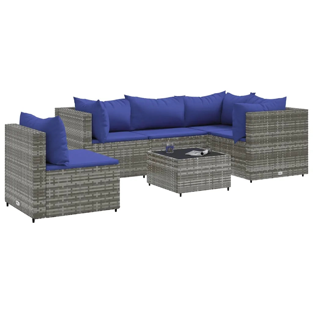 Set Divani da Giardino 6 pz con Cuscini in Polyrattan Grigio 3308167