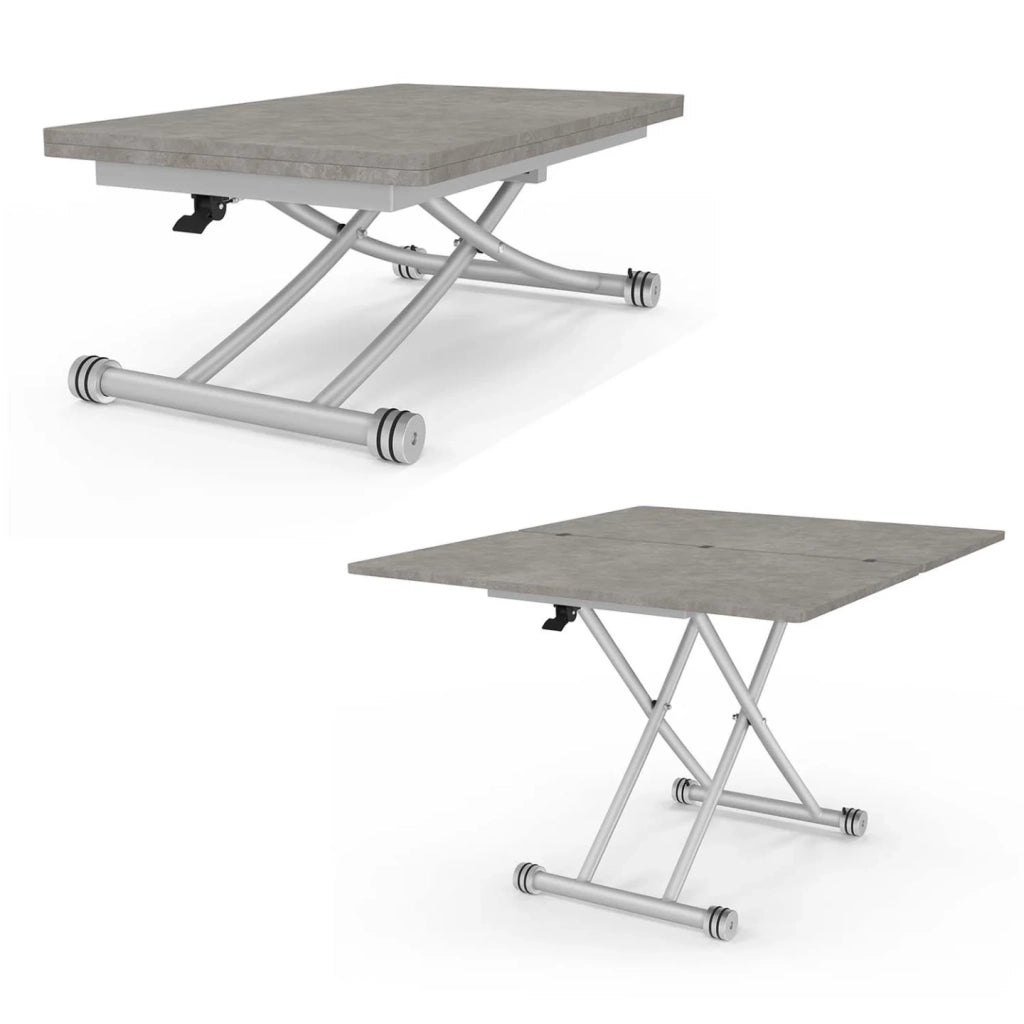 IDMarket - Tavolino 2 in 1 URBANA, trasformabile in tavolo da pranzo rettangolare, 100 cm, effetto cemento, base grigia