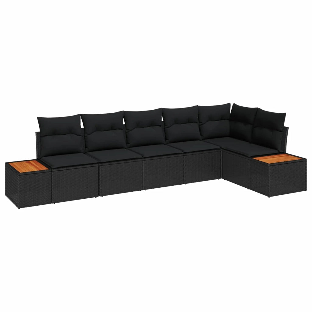 Set Divano da Giardino con cuscino 6 pcs Nero Poly Rattan