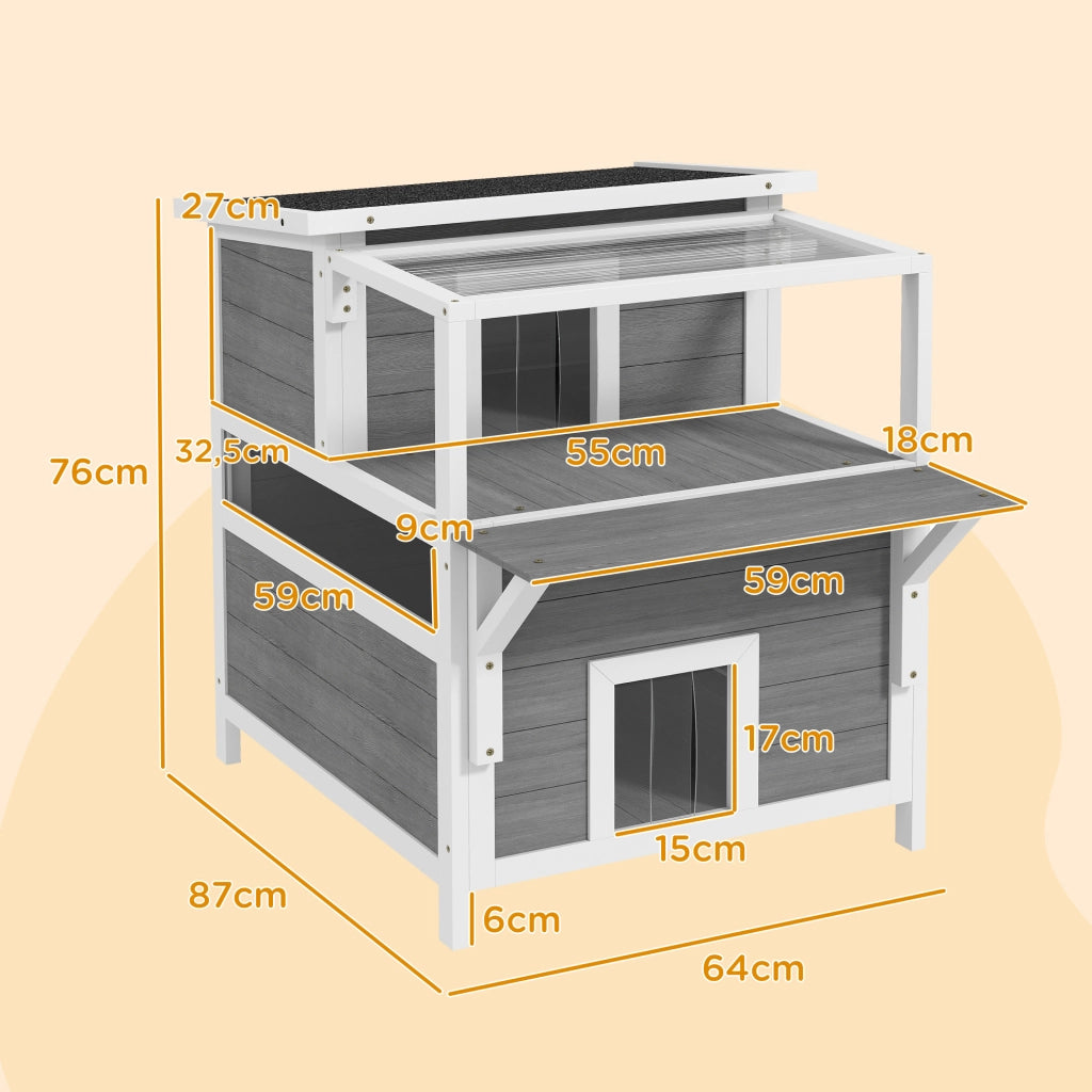 Casetta per gatti 2 livelli con balcone ¨C Xylo ¨C grigio chiaro
