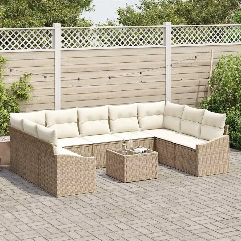 Set Divano da Giardino Beige e Crema polyrattan