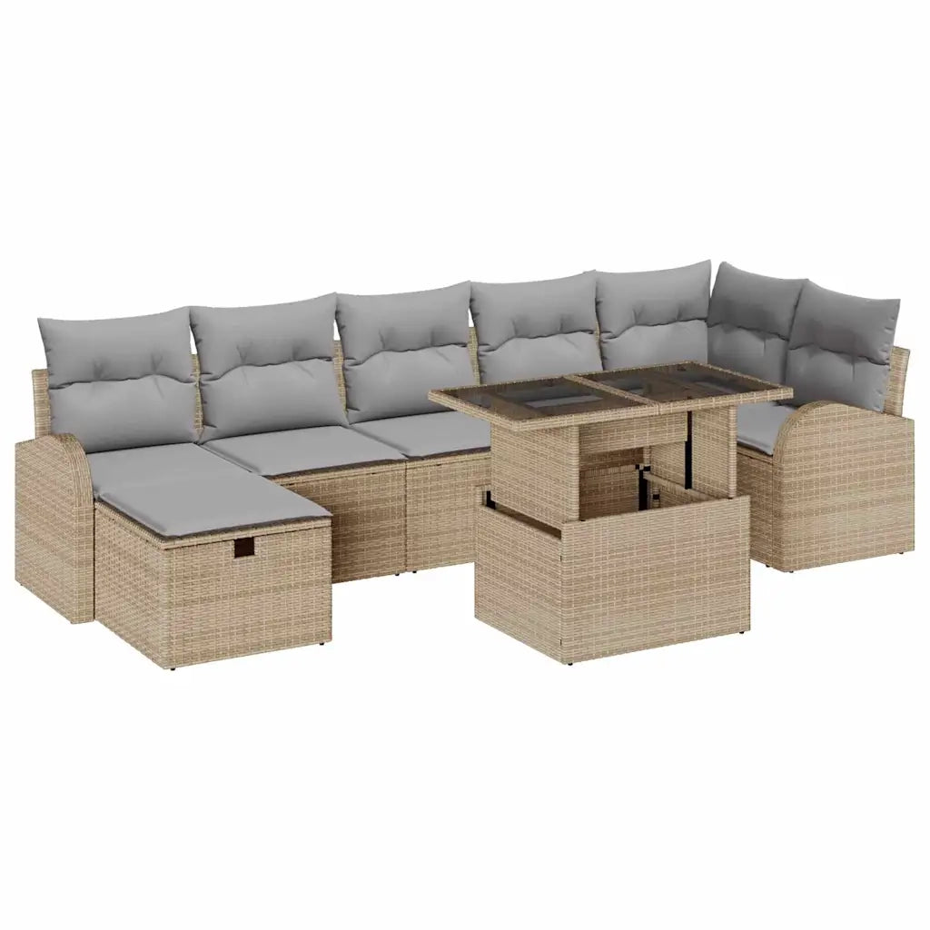 Set Divano da Giardino con cuscino 8 pcs Beige Poly Rattan 3359767