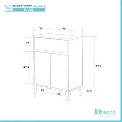 Mobiletto multiuso da 60 cm Way 2 ante e un cassetto in rovere scuro
