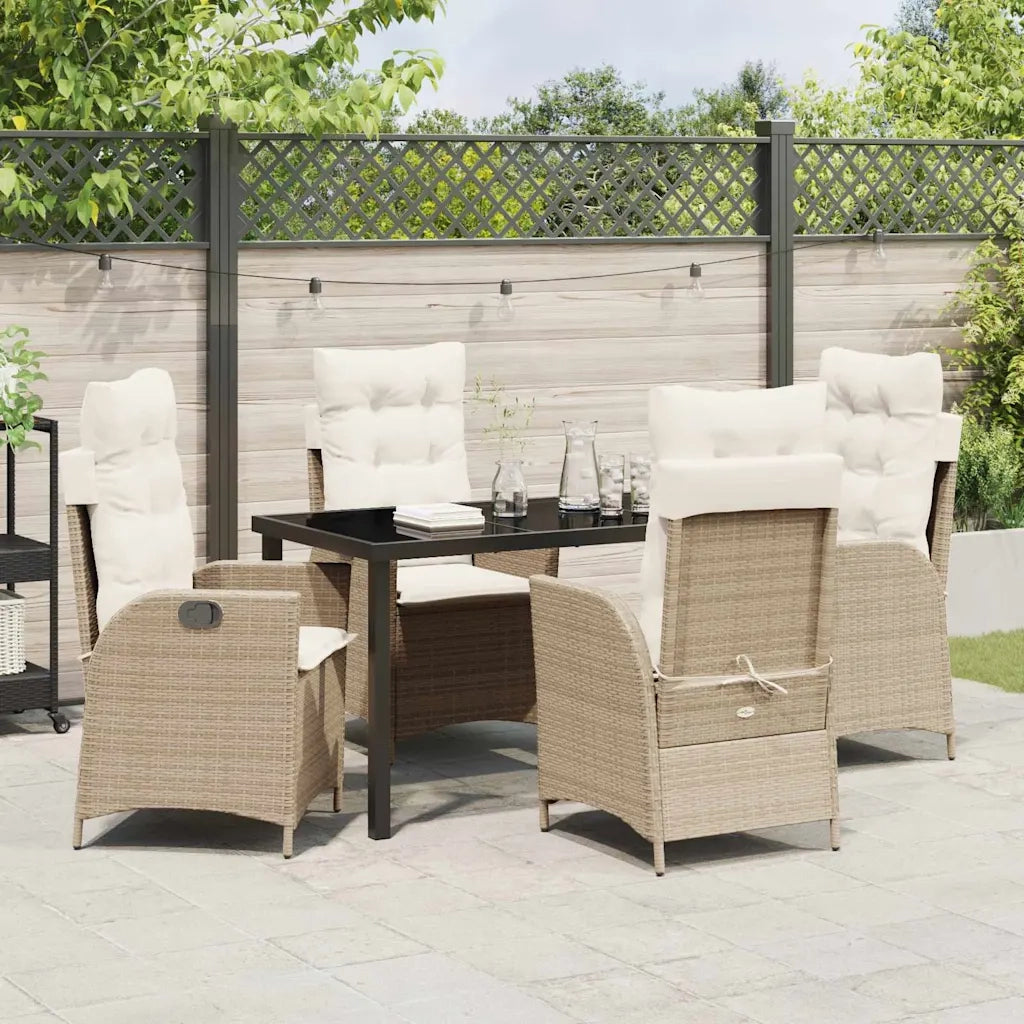 Set da Pranzo per Giardino con cuscino 5 pcs Beige polyrattan 3380507