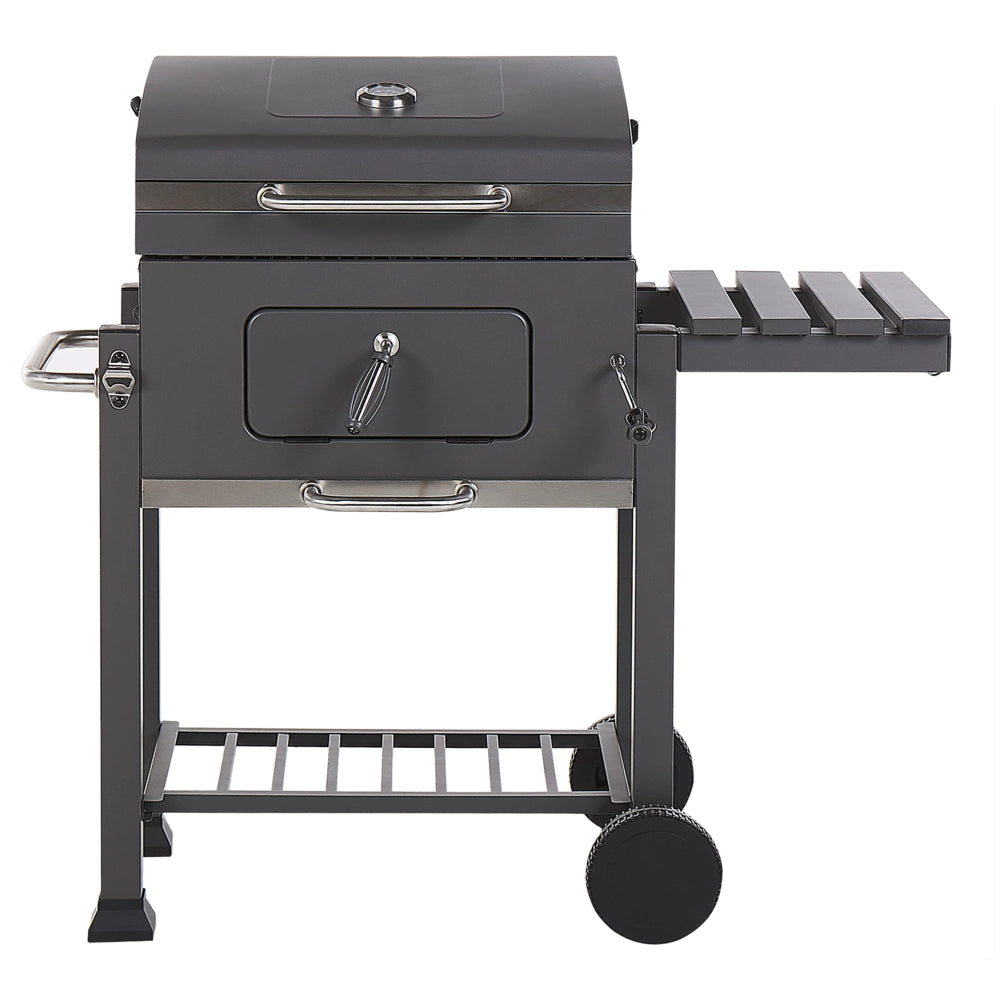 Barbecue a carbonella con ruote da giardino coperchio 2 griglie 2 ripiani termometro