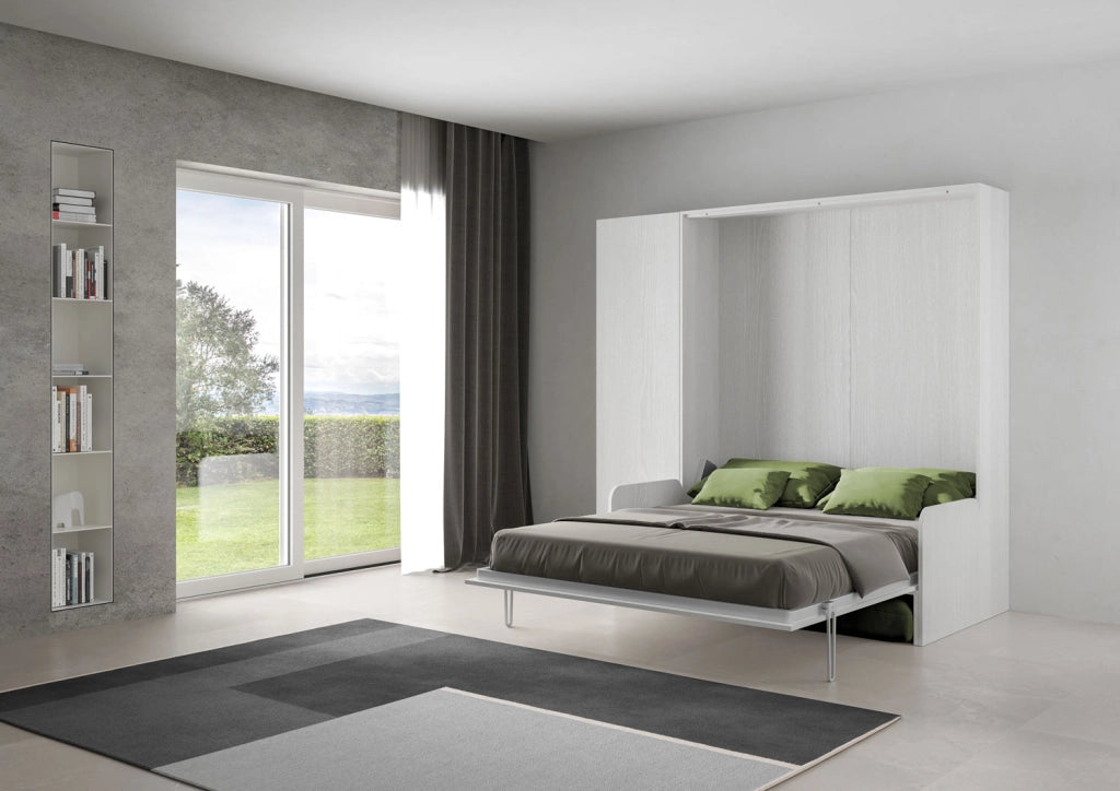 Letto Matrimoniale A Scomparsa 160 Kentaro Con Divano E Colonna Bianco Frassino e Verde