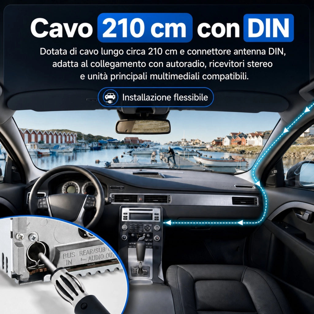 Antenna Autoradio FM/AM da Tetto Cavo 210 cm DIN Compatibile con Fiat, Lancia