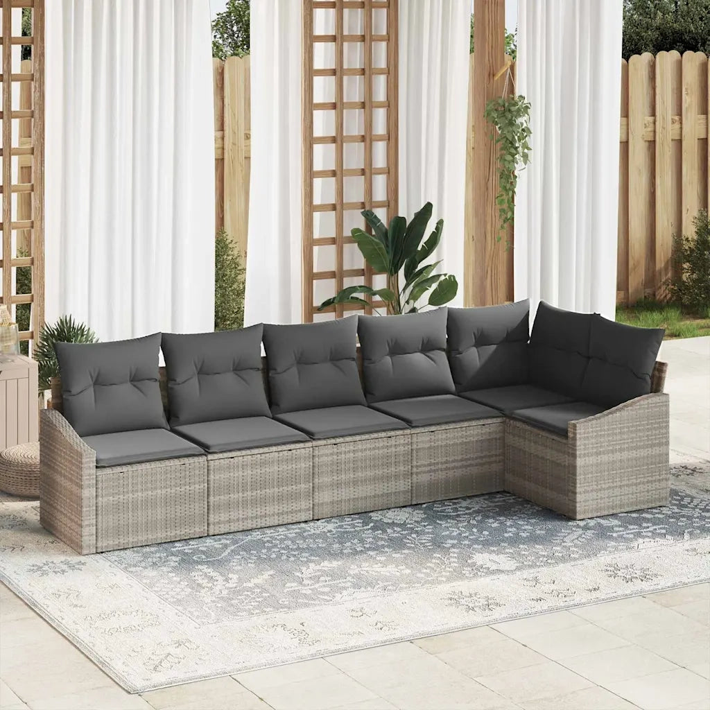 Set Divano da Giardino 6 pcs Grigio chiaro polyrattan