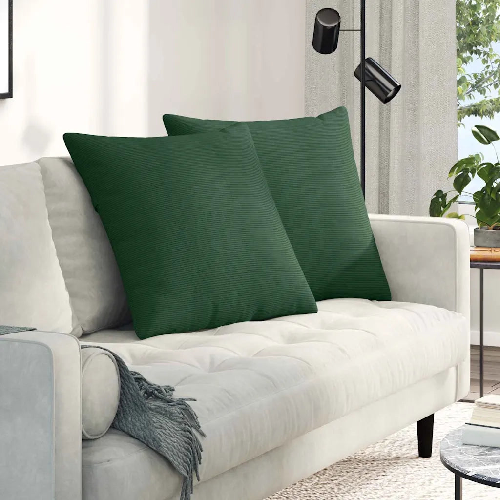 Cuscini da Divano 2 pcs Verde Scuro 60 x 60 cm Tessuto in Cords 42014037