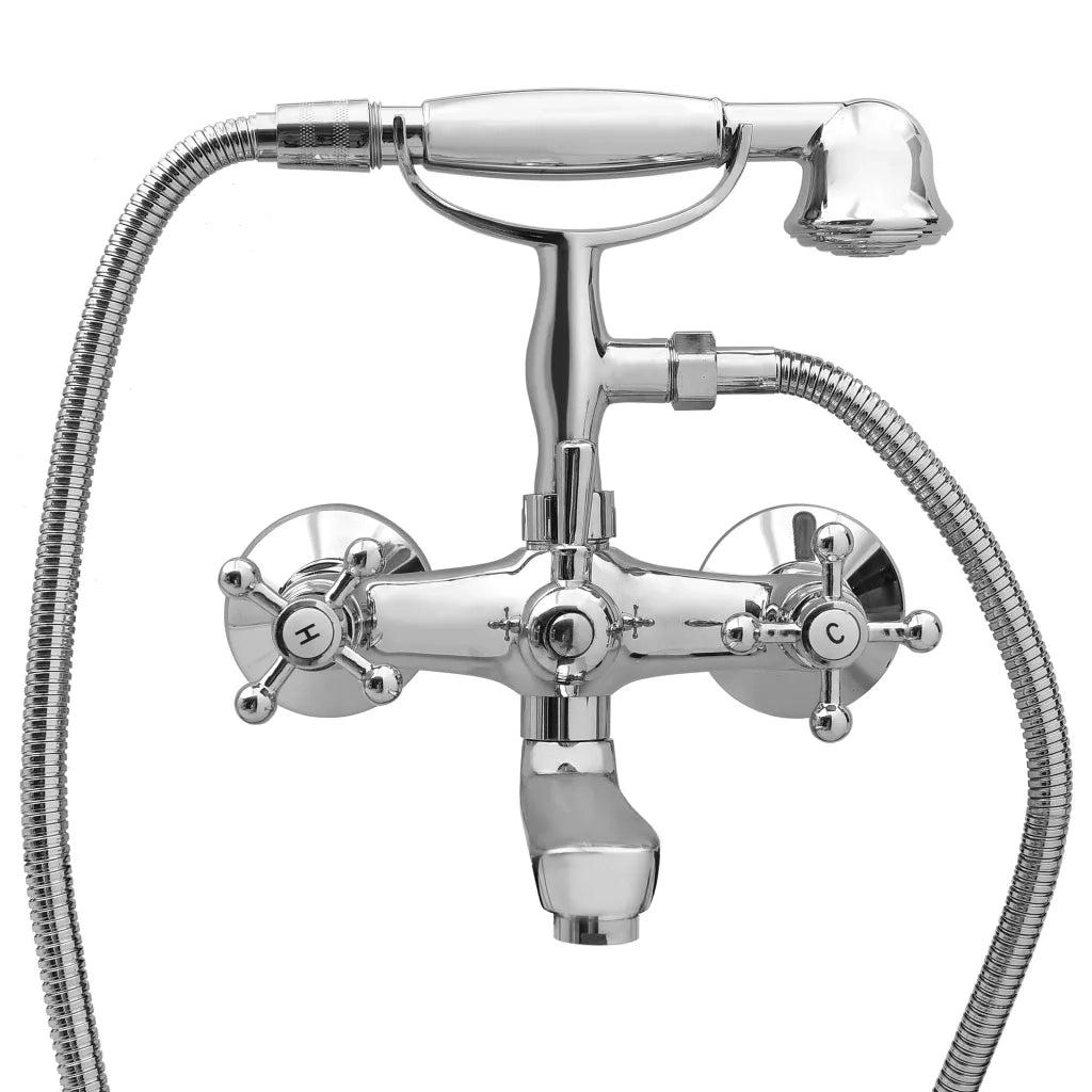 Rubinetto Vasca a 2 Maniglie con Soffione a Mano Cromato Retro cod mxl 51800