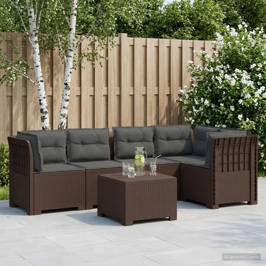Divano da Giardino 5 Posti con Cuscini Stile Rattan PP Marrone 3444091