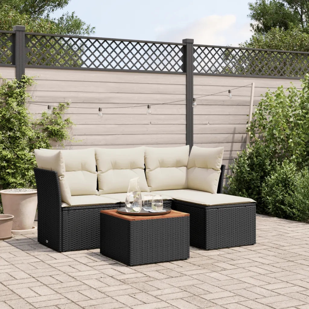 Set Divani da Giardino 5 pz | Set Salotto da Giardino con Cuscini in Polyrattan Nero