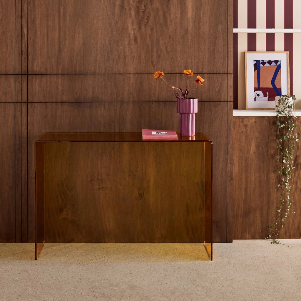 Console rettangolare in cristallo temperato, 110cm, ambre