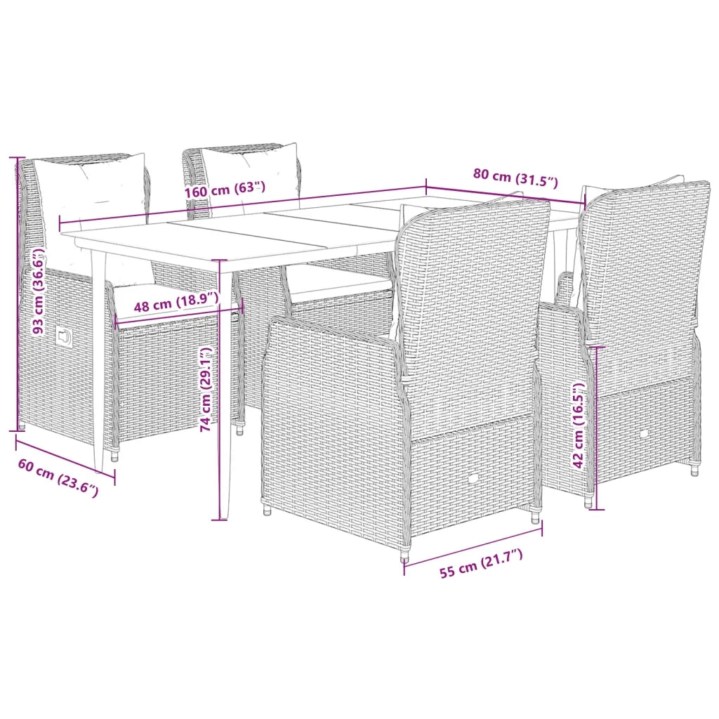 Set da Pranzo da Giardino 5pz con Cuscini in Polyrattan Marrone 3262843