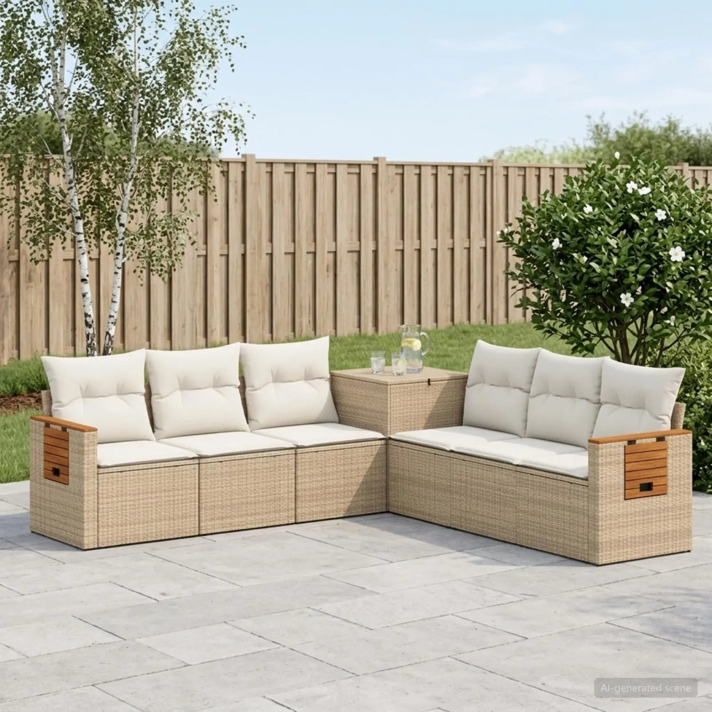 Set di divani 7 pz Beige e Bianco Crema 3448878