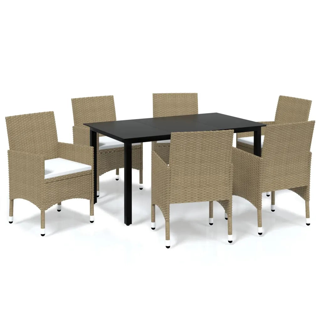 Set da Pranzo da Giardino 7 pz con Cuscini in Polyrattan Beige 3094988