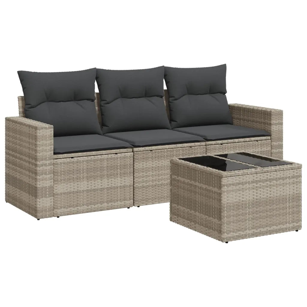 Set Divano da Giardino 4pz con Cuscini Grigio Chiaro Polyrattan 3251009