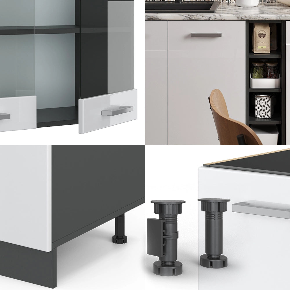 Vicco Cucina completa Bianco lucido/antracite 160 cm , PL Marmo