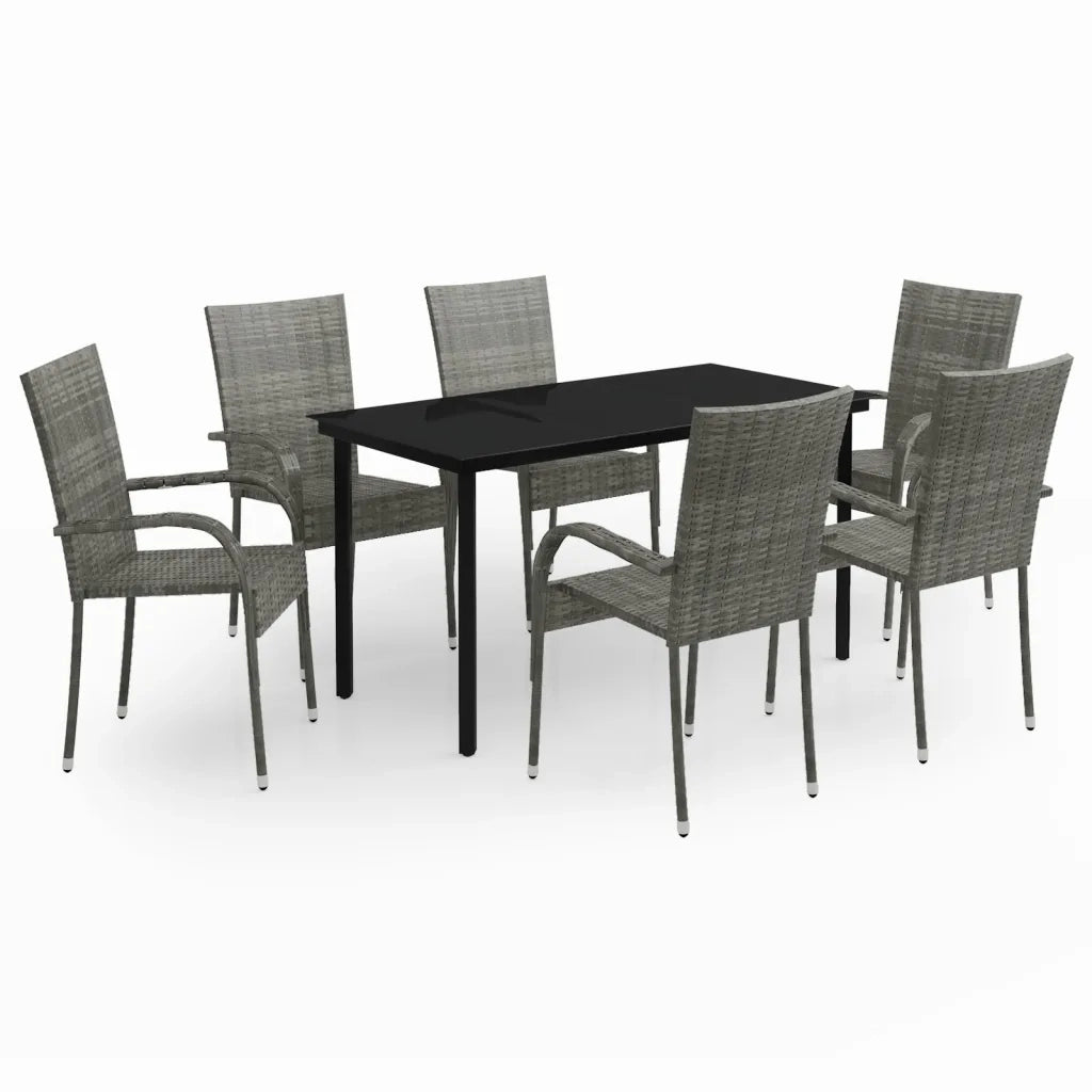 Set da Pranzo per Giardino 7 pz con Cuscini Grigio e Nero 3099392