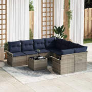 Set Divano da Giardino 9 pcs Grigio e Blu Navy polyrattan 3345305