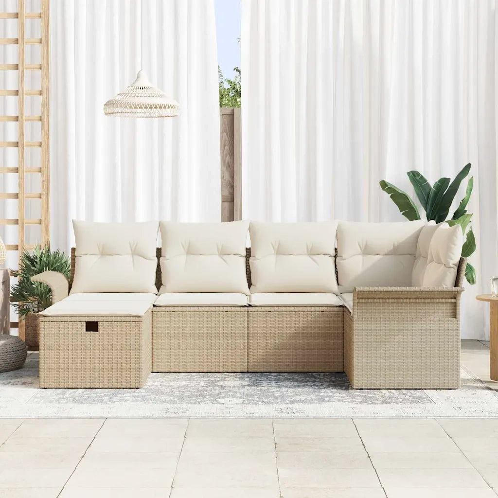 Set Divano da Giardino 6 pcs Beige e Crema polyrattan