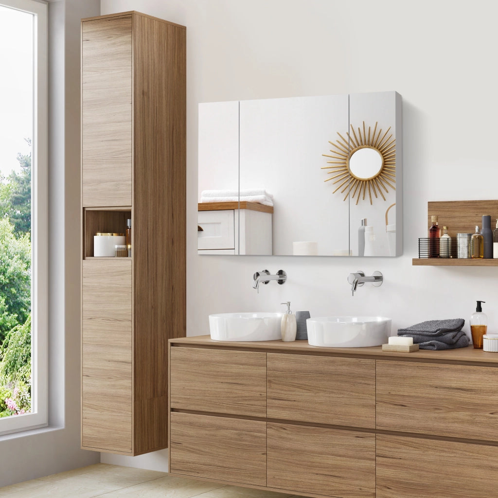 Mobile da bagno con specchio LED e USB ¨C Xylo ¨C Bianco 90x15x75 cm