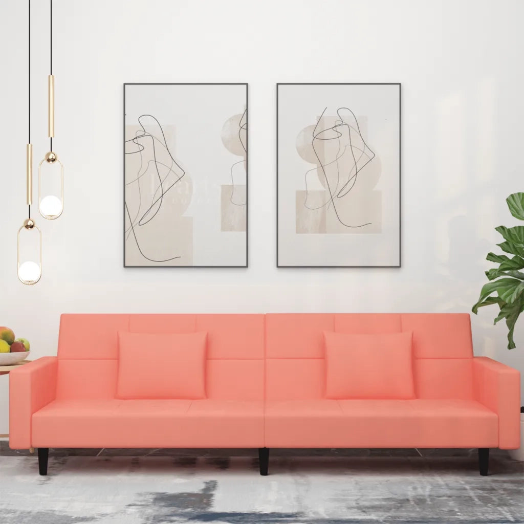 Divano letto | Sof¨¤ letto | Letto singolo a 2 Posti con 2 Cuscini Rosa in Velluto