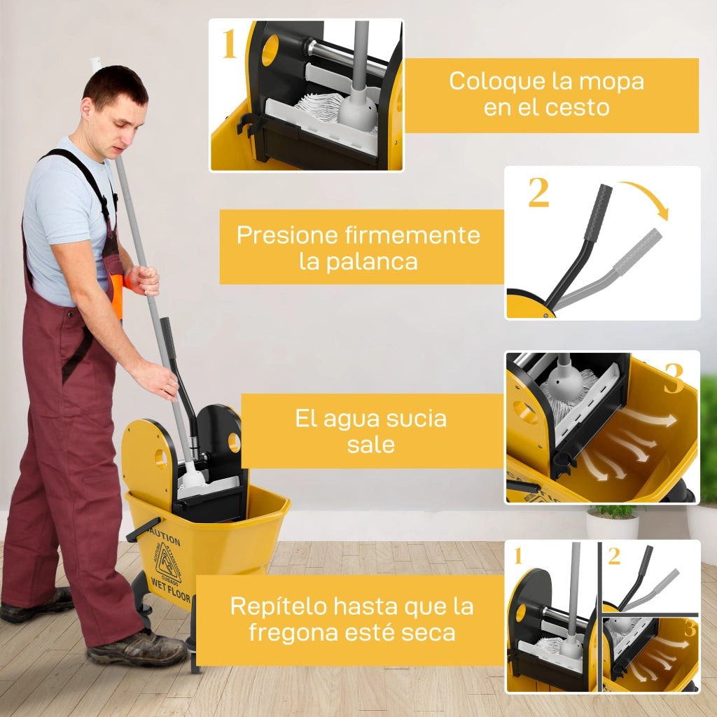 Secchio per Mop con Ruote e Strizzatore Staccabile 26 Litri ¨C Minimal ¨C Giallo