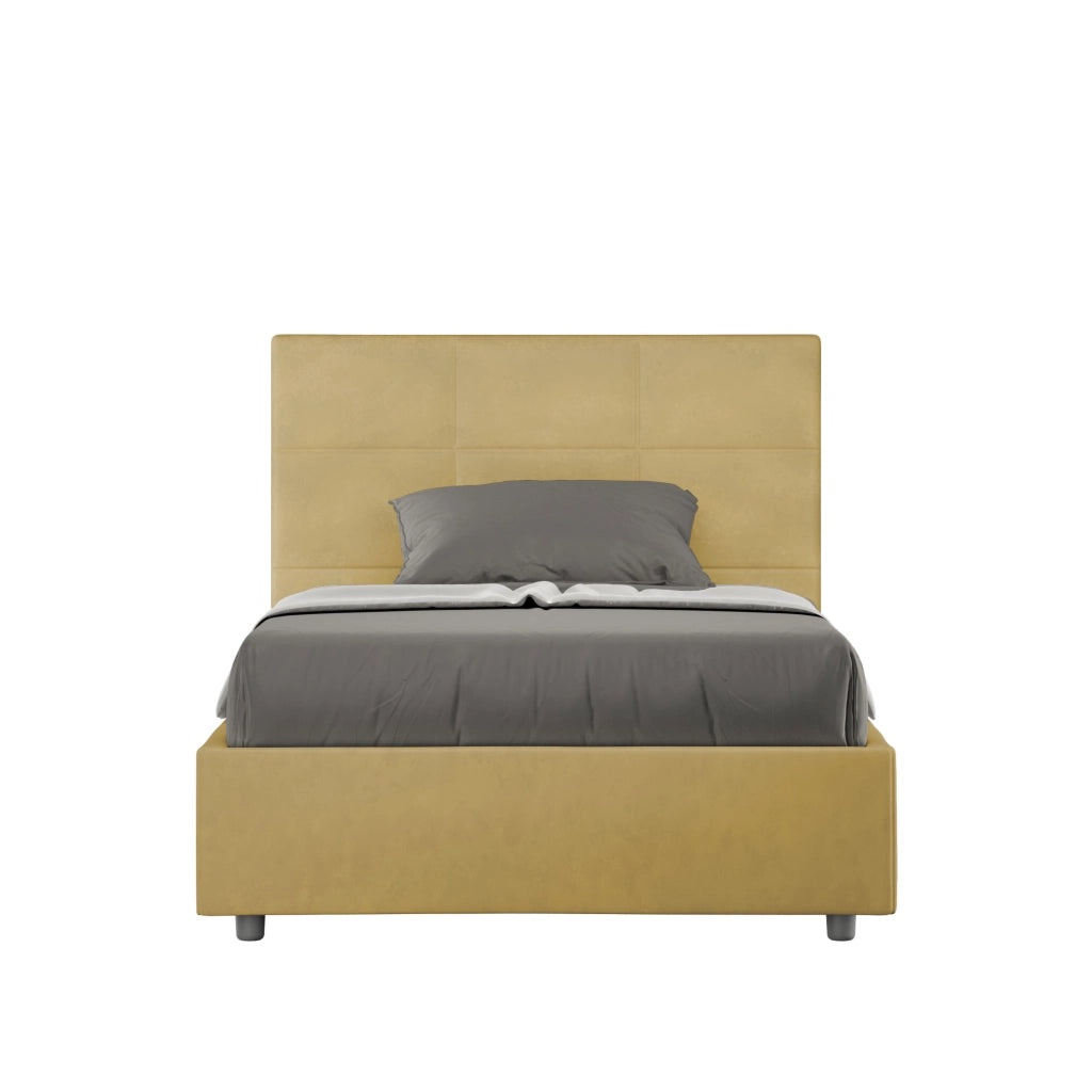 BS COM Letto una piazza e mezza con rete imbottito 120x210 microfibra ocra