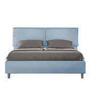 BS COM Letto matrimoniale con rete imbottito 160x200 microfibra azzurro