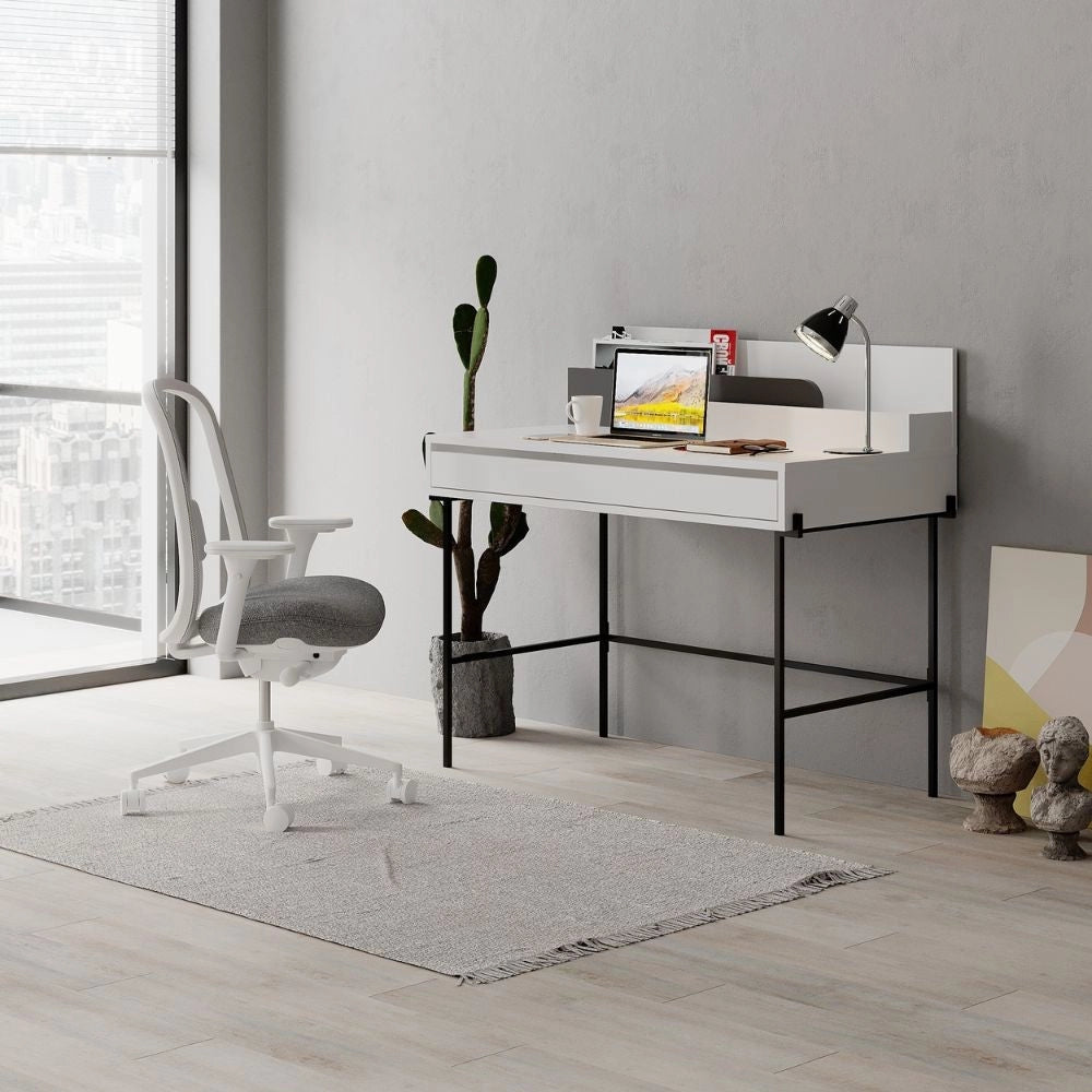 Scrivania con Cassetto 101x60x110 cm in MDF Leila Bianco e Antracite