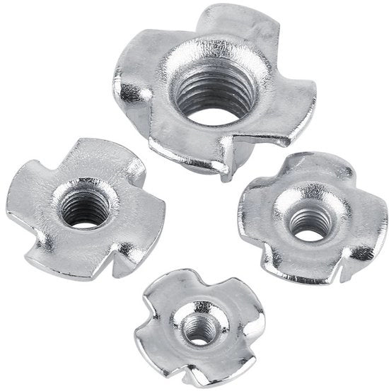 M3/M4/M5 Vierpuntige T-Stukmoeren in Verniciato Acciaio di Carbonio - 50 Stuks - Antislip Flens - Corpo Sottile - Houtmoer - Applicazione per Houtbewerking