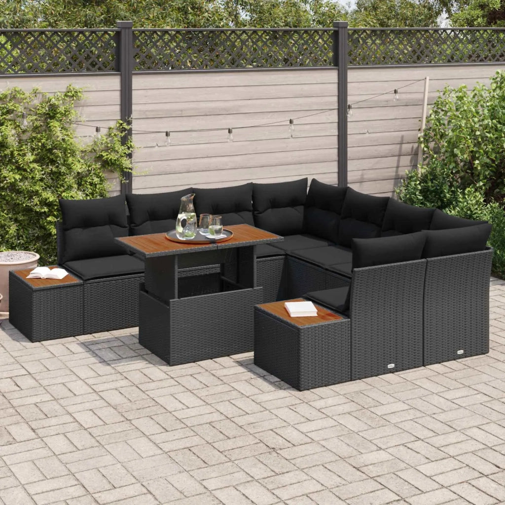 Set Divano da Giardino con archiviazione 9 pcs Nero Poly Rattan