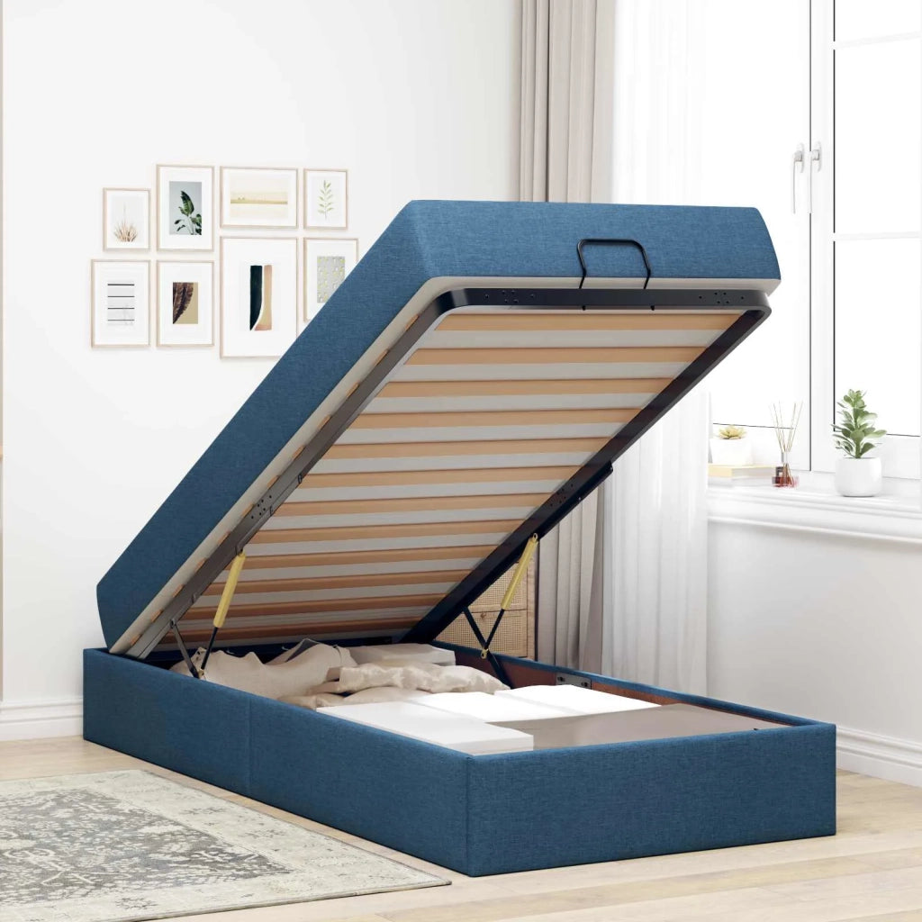 Struttura letto con materasso 2 pcs-Giroletto Blu Tessuto 686061