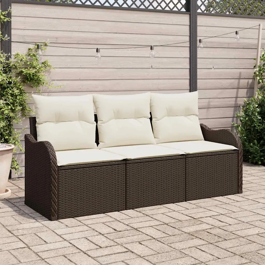 Set Divano da Giardino con cuscino 3 pcs Marrone polyrattan 3345558