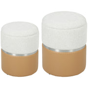 Set 2 Pouf Contenitore ¨C Xylo ¨C Rivestimento Chenilla e Similpelle Marrone e Crema