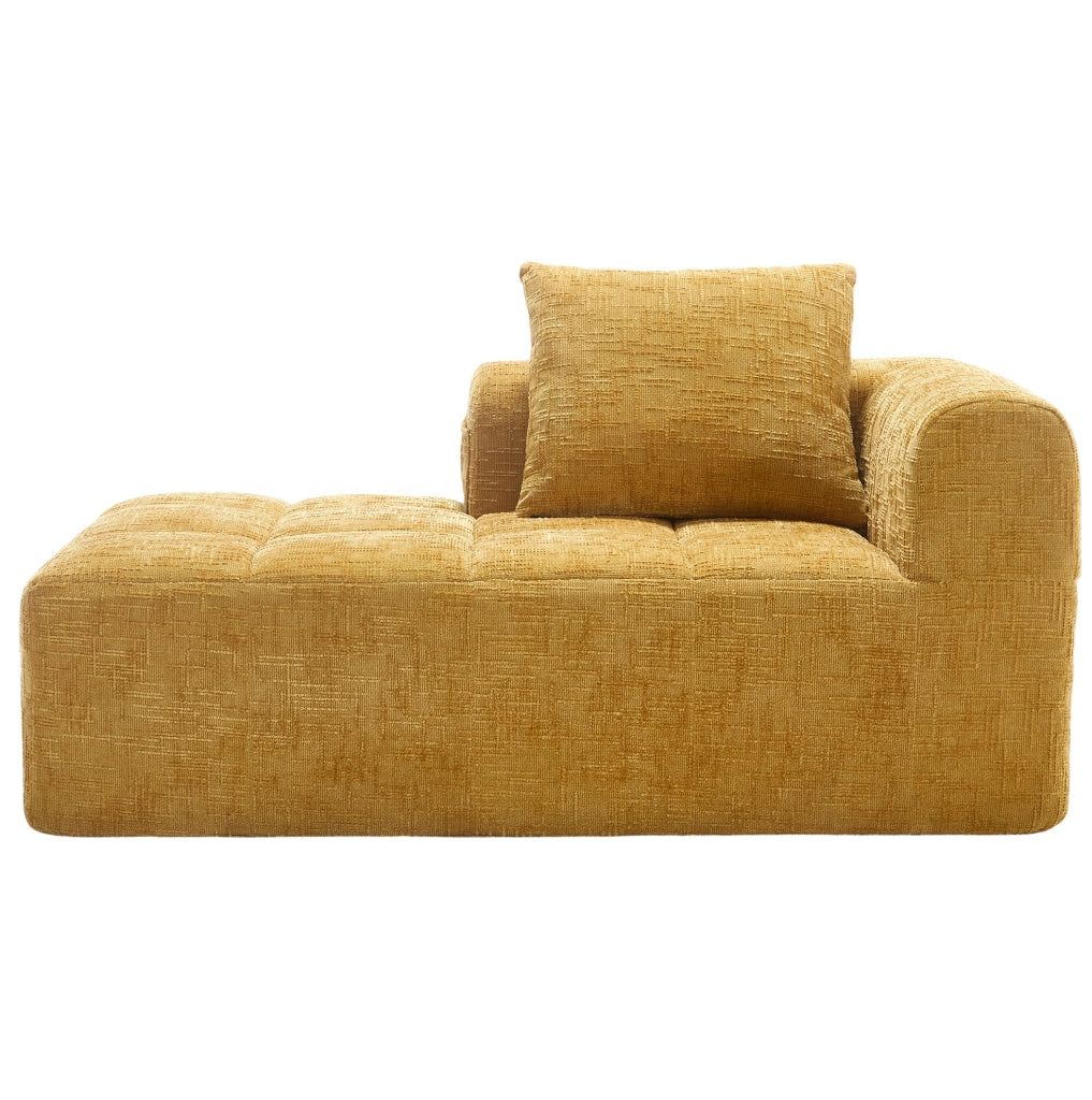 Divano chaise longue 158x90x60 cm con tasche laterali e cuscino in chenille giallo