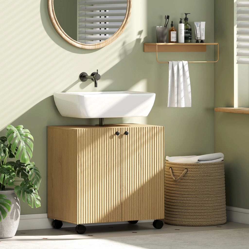 Mobiletto Sottolavabo con Ripiani e Ruote ¨C Minimal ¨C Legno