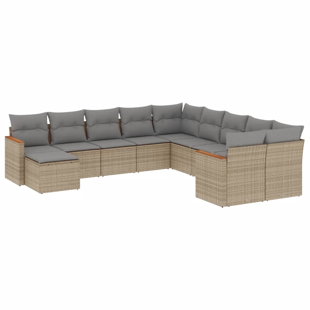 Set Divano da Giardino 11 pz con Cuscini Beige Misto Polyrattan