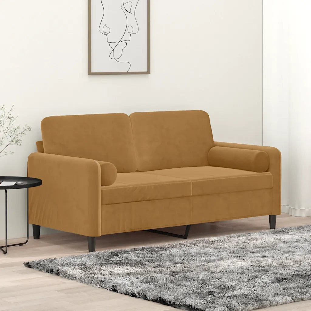 Divano | Divano da soggiorno | Sofa a 2 Posti con Cuscini Marrone 140 cm in Velluto
