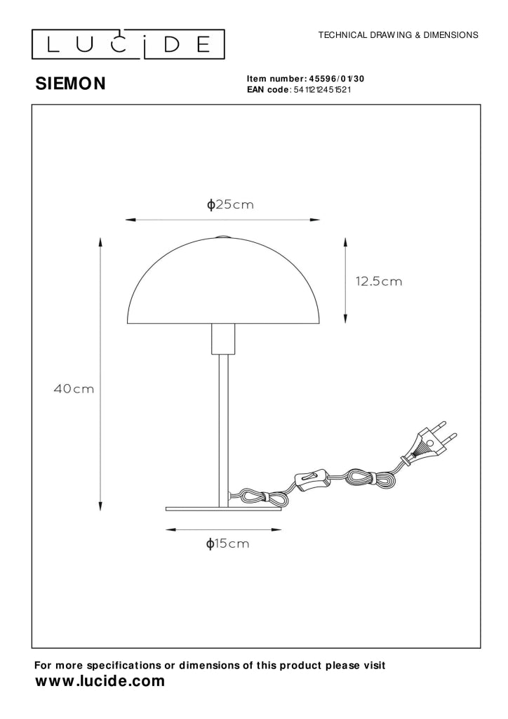 Lampada da tavolo Siemon nera Lucide E14 40 cm acciaio