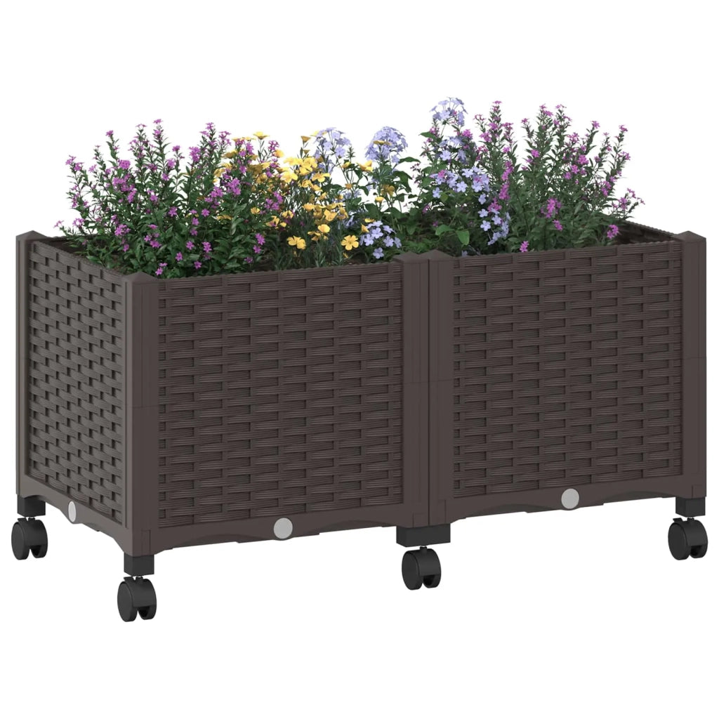 Vaso da Giardino con Ruote Marrone 80 x 40 x 44 cm PP 3422959