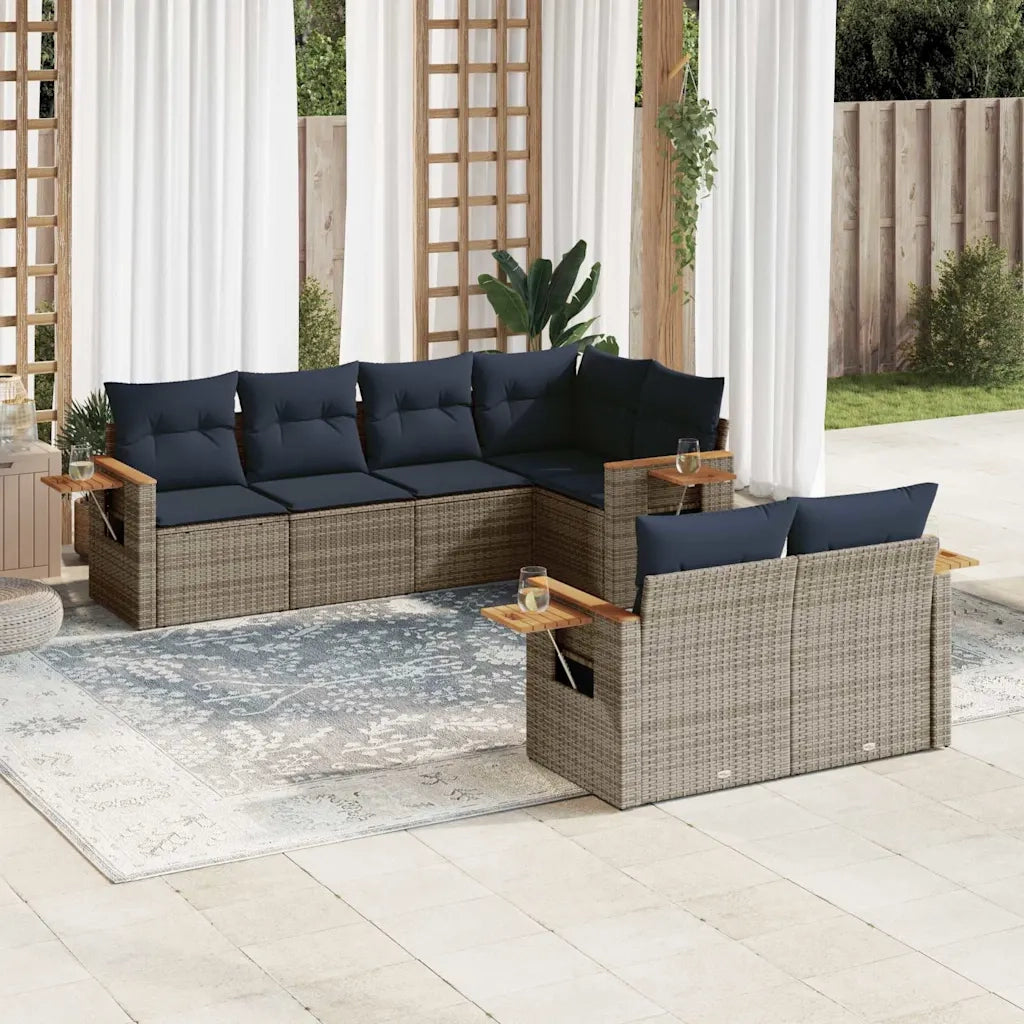Set Divani da Giardino 7 pz con Cuscini Grigio in Polyrattan