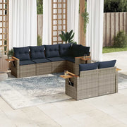 Set Divani da Giardino 7 pz con Cuscini Grigio in Polyrattan