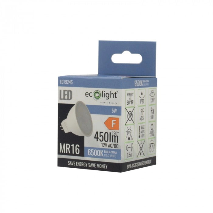 Lampadina LED MR16 GU5.3 5W 12V 6500K 400lm Ecolight