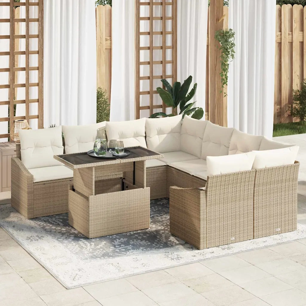 Set Divano da Giardino 9 pcs Beige e Crema polyrattan 3348977