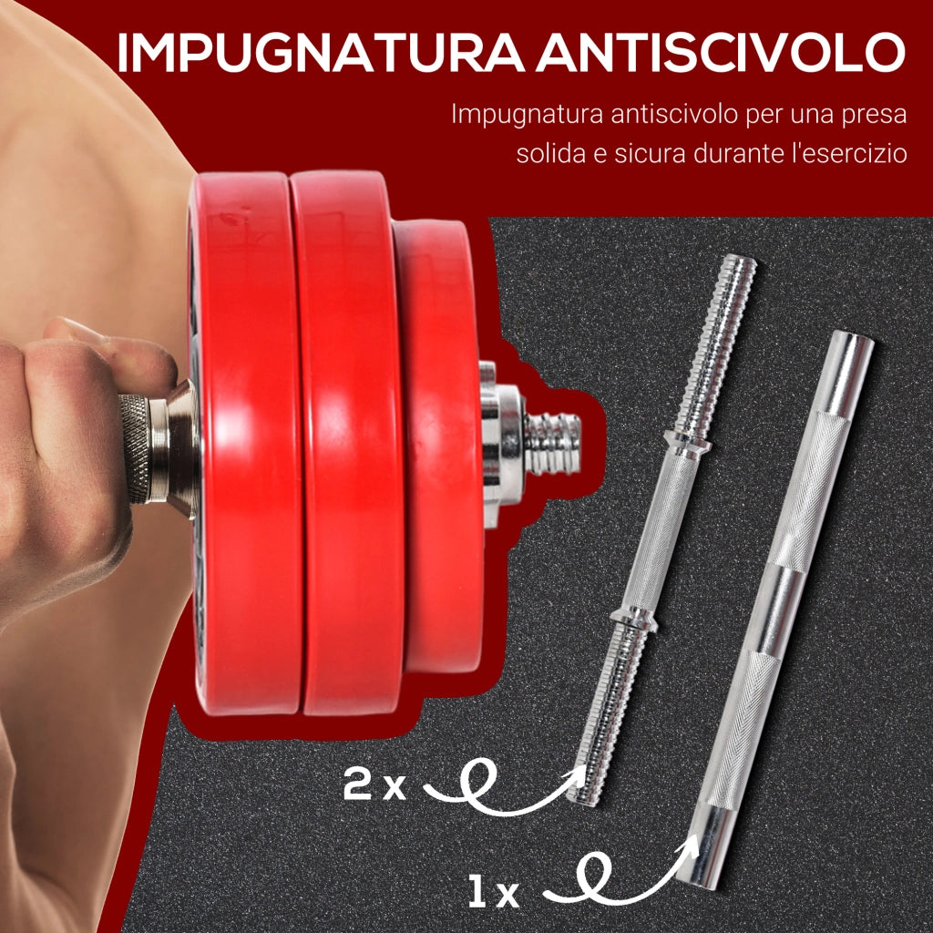 Set manubri 2 in 1 da 30 kg ¨C Minimal ¨C Rosso e nero