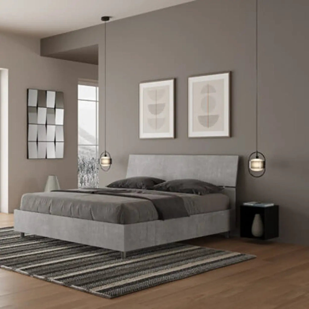 Letto matrimoniale con rete 160x200 testata inclinata cemento Demas